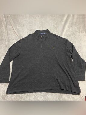 Polo Ralph Lauren Estate Rib Mens 4XB Gray 1/4 Zip Mock Neck Pullover Big & Tall